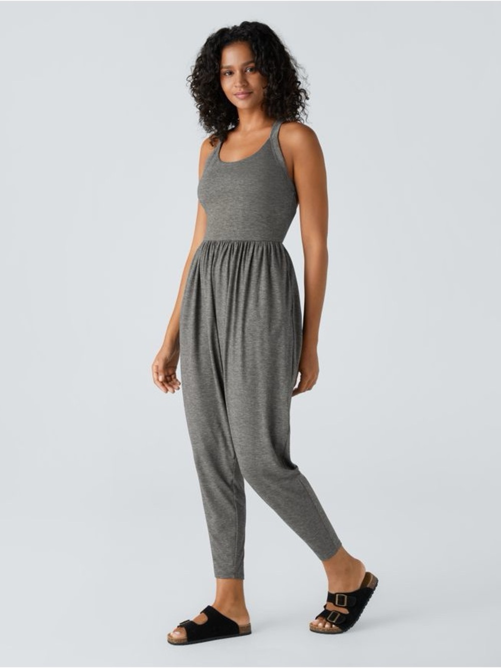 HALARA Heather Gray Sleeveless Scoop-Neck Jersey Jumpsuit